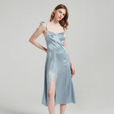 Silk Dress - 100% Elegant Spaghetti Strap Solid Color Summer 2025